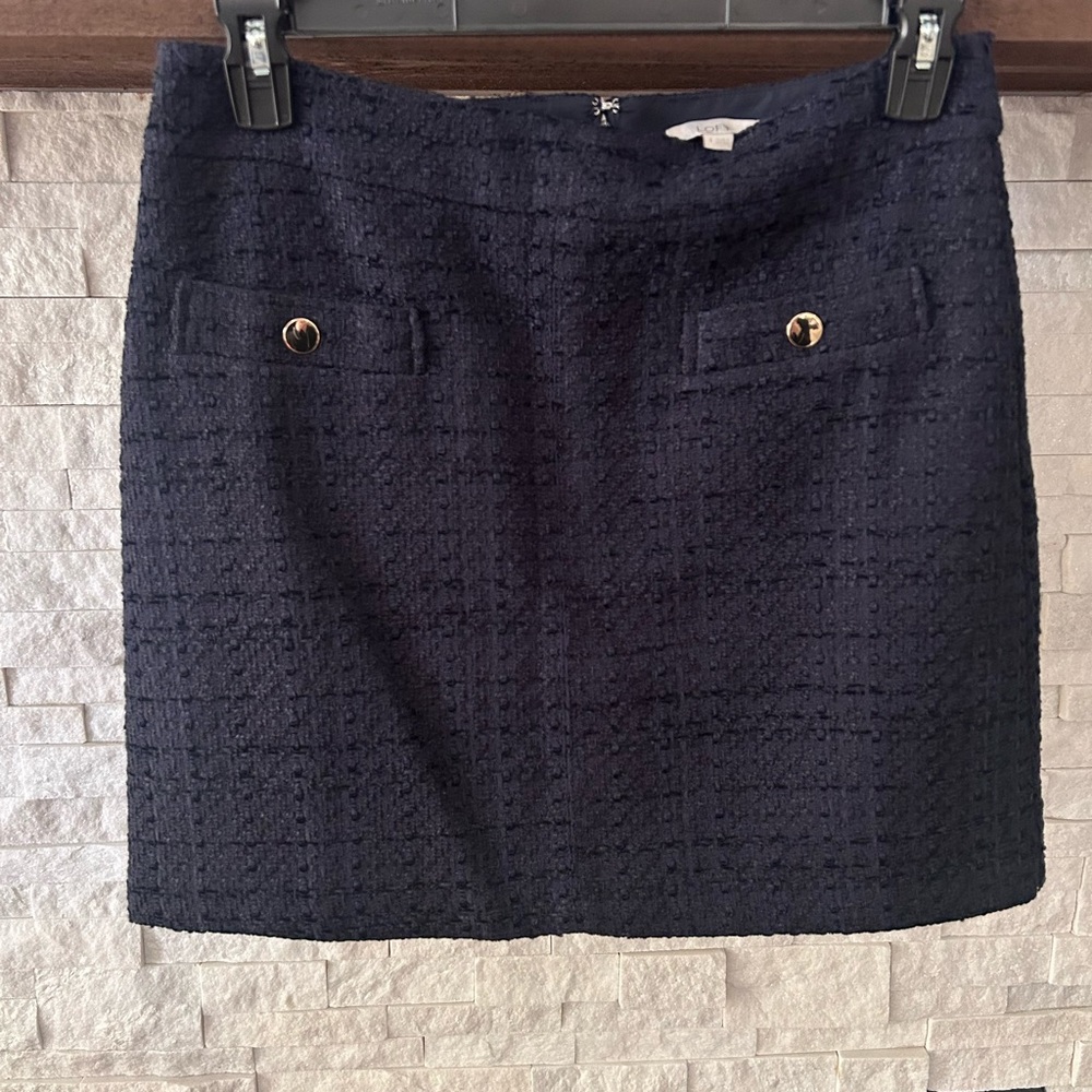 LOFT Navy Tweed Mini Skirt - Size 8